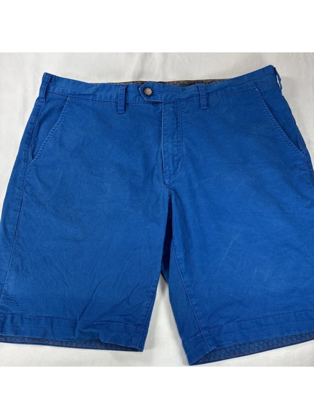 Ted Baker London Mens Chino Shorts Royal Blue 36R Cotton Geometric Flat Front